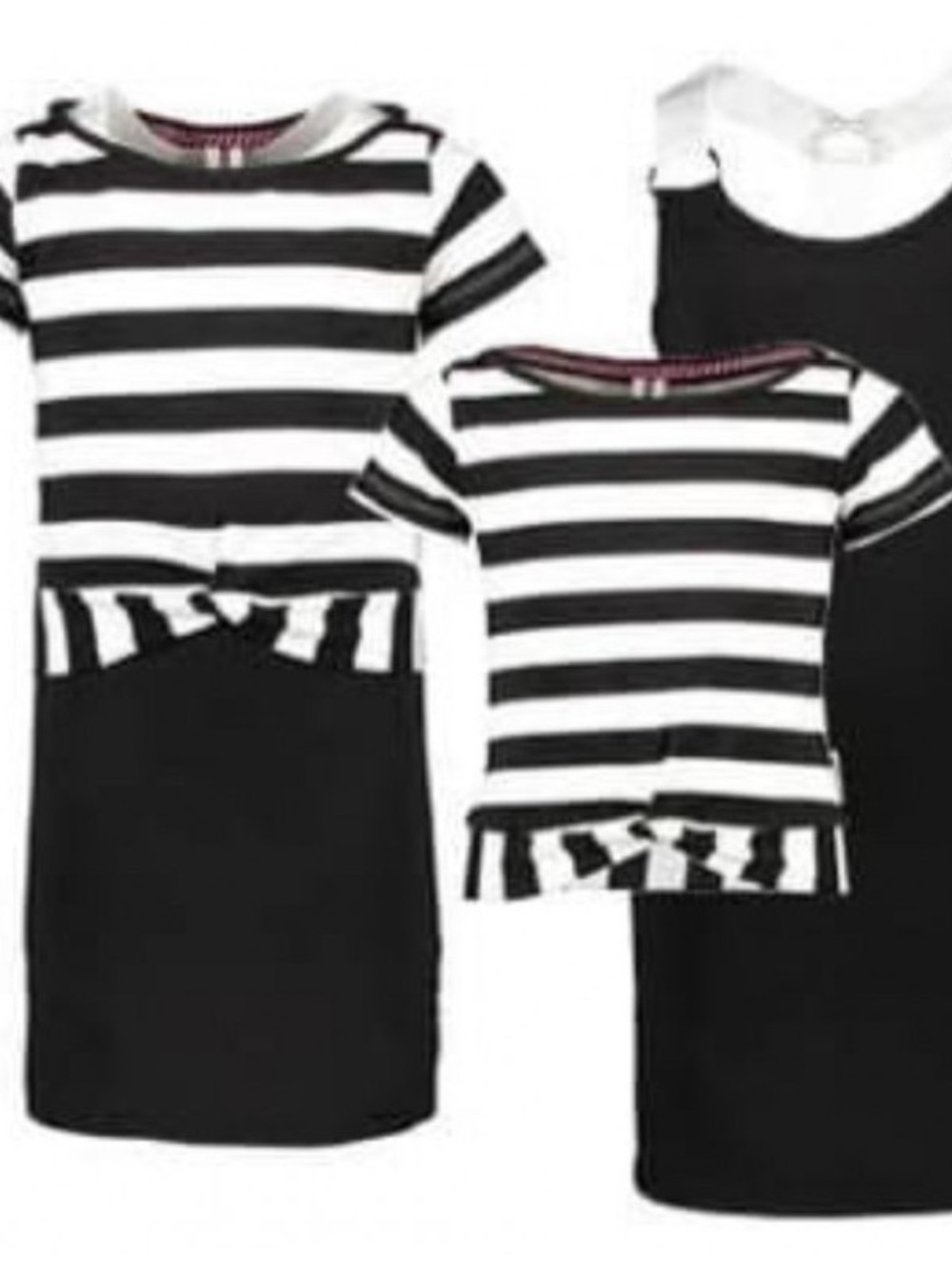 Black & White Striped Casual Kids 2-in-1 Dress with Bow Accent